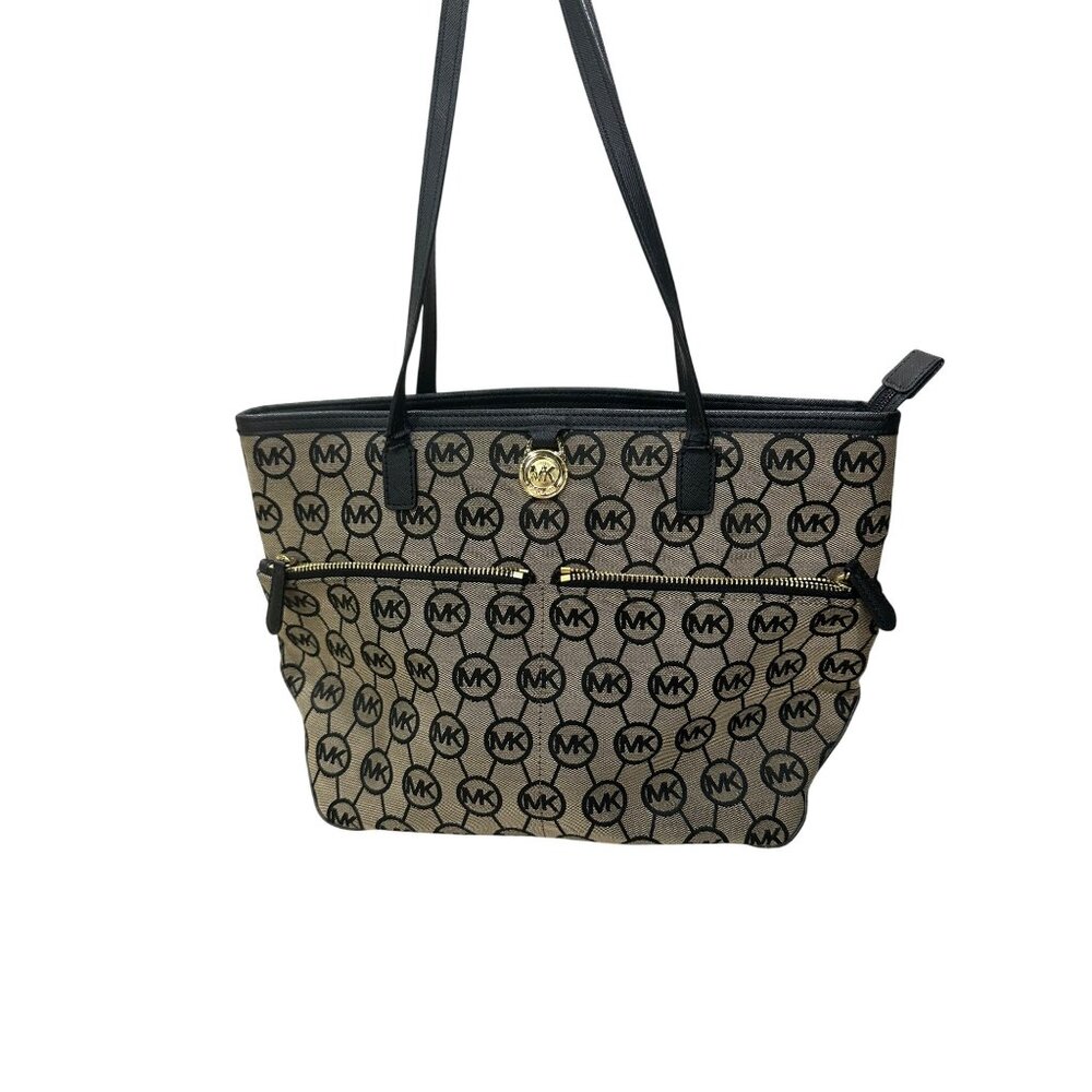 Michael Kors MK Signature Tote Bag With Zipper Pockets & Logo Pattern